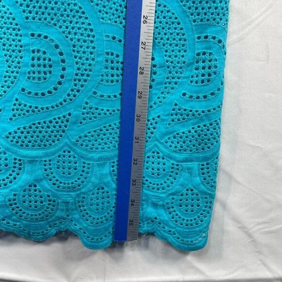 Tahari Dress Womens size 0 Blue Sleeveless Eyelet Embroidered Lined Sheath - Picture 5 of 7